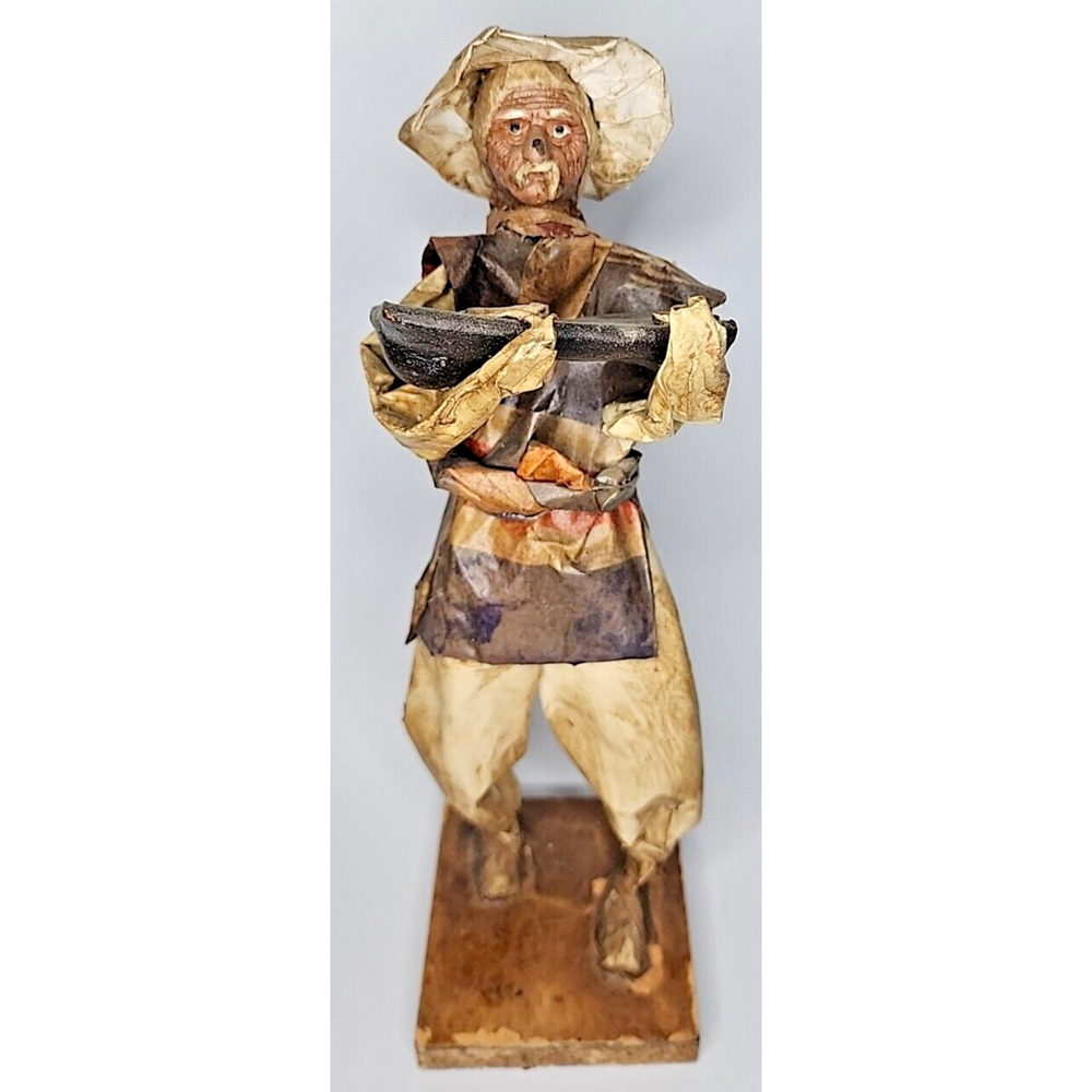 Vintageโ Folk Art Paper Mache Man with Plate Mexico 12" U189